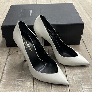 Saint Laurent Leather Pointed Pumps In White